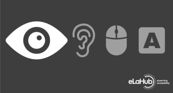 4 accessibility icons with icon for visual impairment enlarged and highlighted.