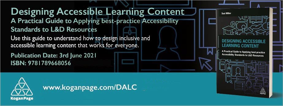 Publicity material for Susi Miller's book Designing Accessible Learning Content.